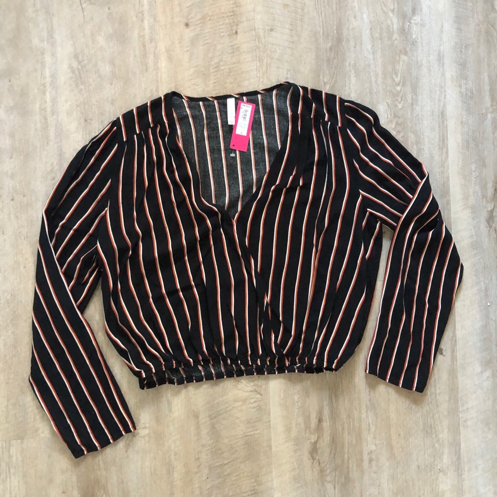 Deep V striped blouse